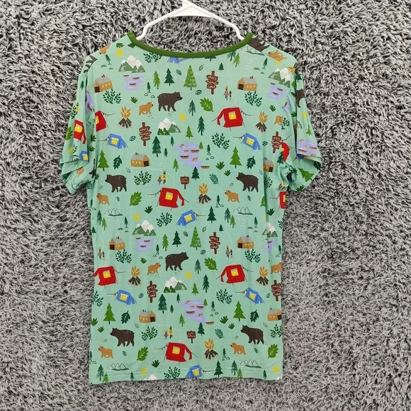 Little Sleepies Women Happy Camper Gorpcore Bamboo Henley Pajama Top Small Green - Picture 5 of 16